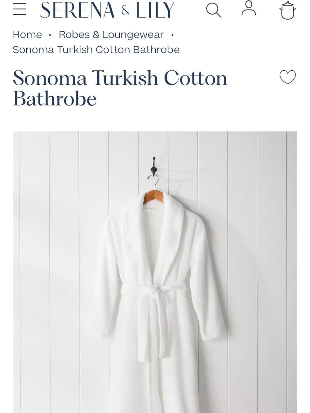 Serena & Lily White Sonoma Turkish Cotton Bathrobe NWT